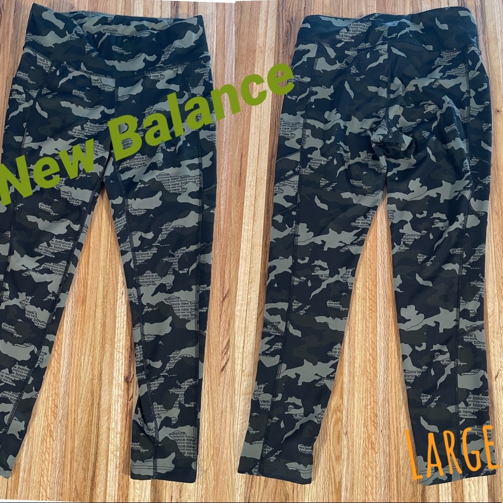 New Balance 7/8 camo leggings with writing size Large